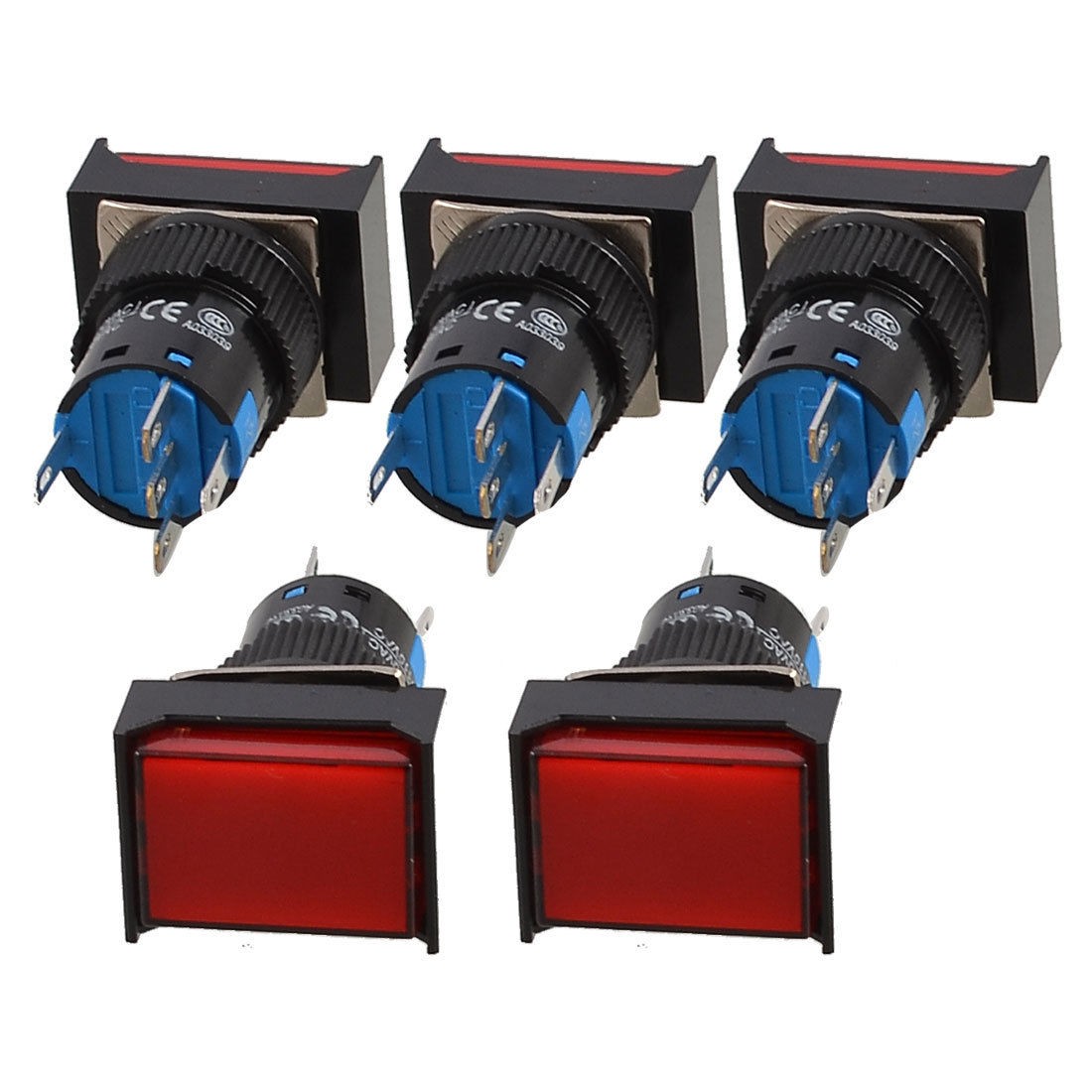 5 Pcs 5 Pins Red Lamp Latching Rectangular Push Button Switch DC 12V