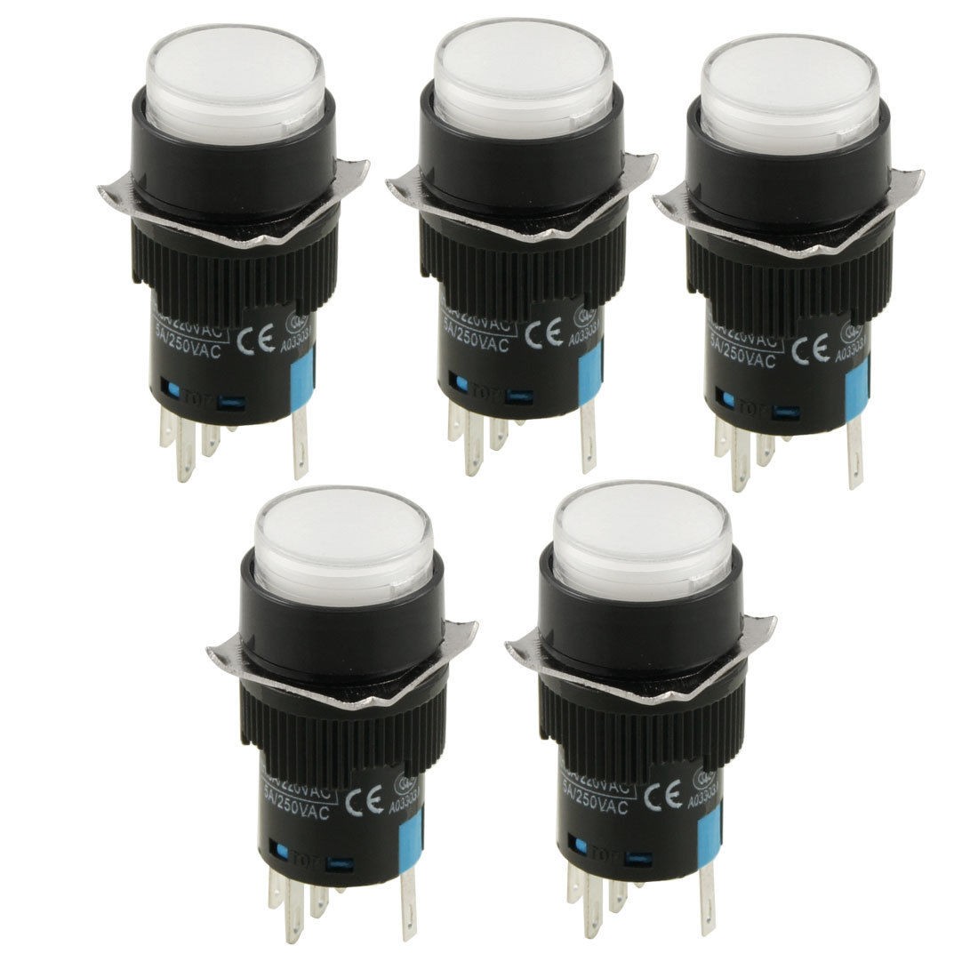 5 Pcs DC 24V White Lamp 1NO 1NC Round Momentary Push Button Switch