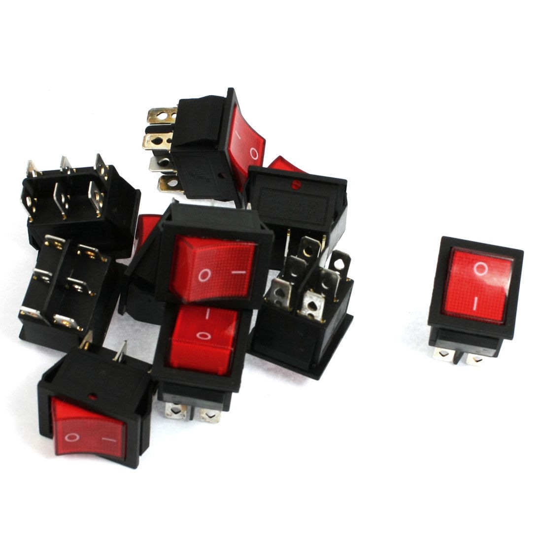 10 x Red 16A/250V 20A/125V DPDT On-On 6 Pin Boat Rocker Switches