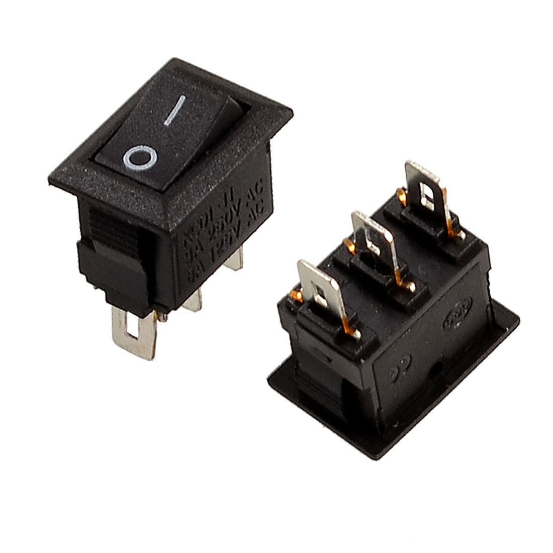 2 Pieces 3 Pin SPDT Black Button On/On Rocker Switch AC 250V/3A 125V/6A