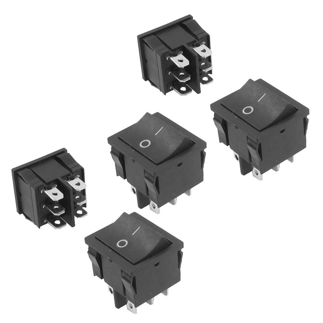 5 Pcs DPDT Black On/Off Rocker Switch AC 250V/6A 125V/10A
