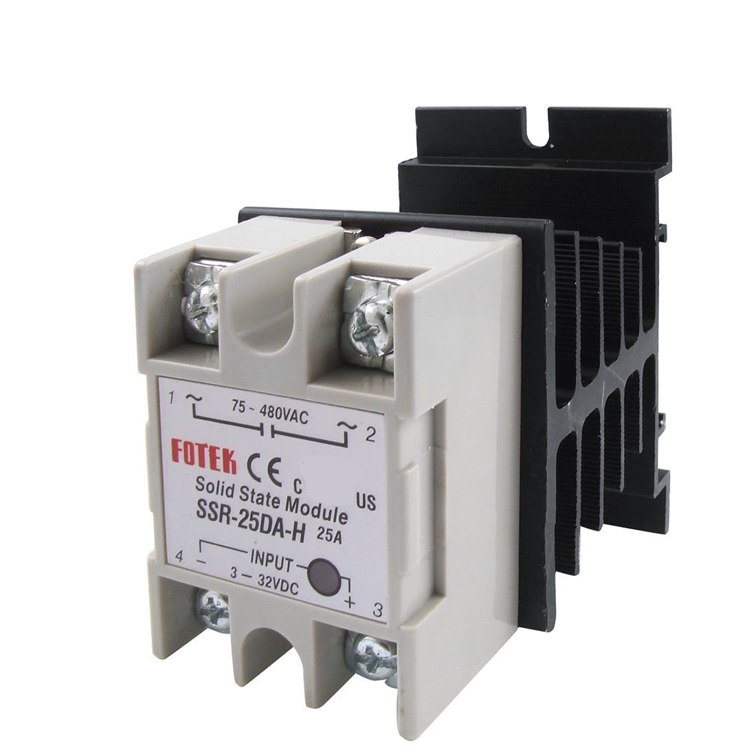 Solid State Relay SSR-25DA-H 25A 3-32V DC 75-480V AC with Aluminum heat sink