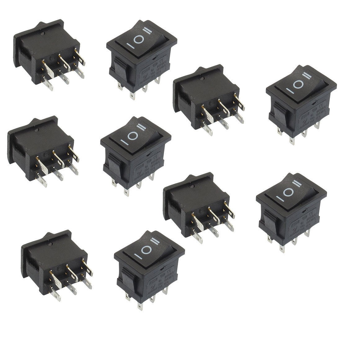 10 Pcs DPDT Black Button On/Off/On Rocker Switch AC 6A/250V 10A/125V