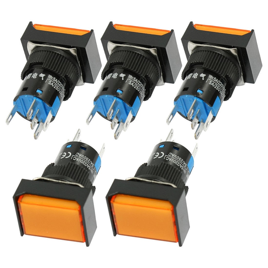 5 Pcs Panel Mount Momentary Orange Lamp Rectangular Push Button Switch DC 24V