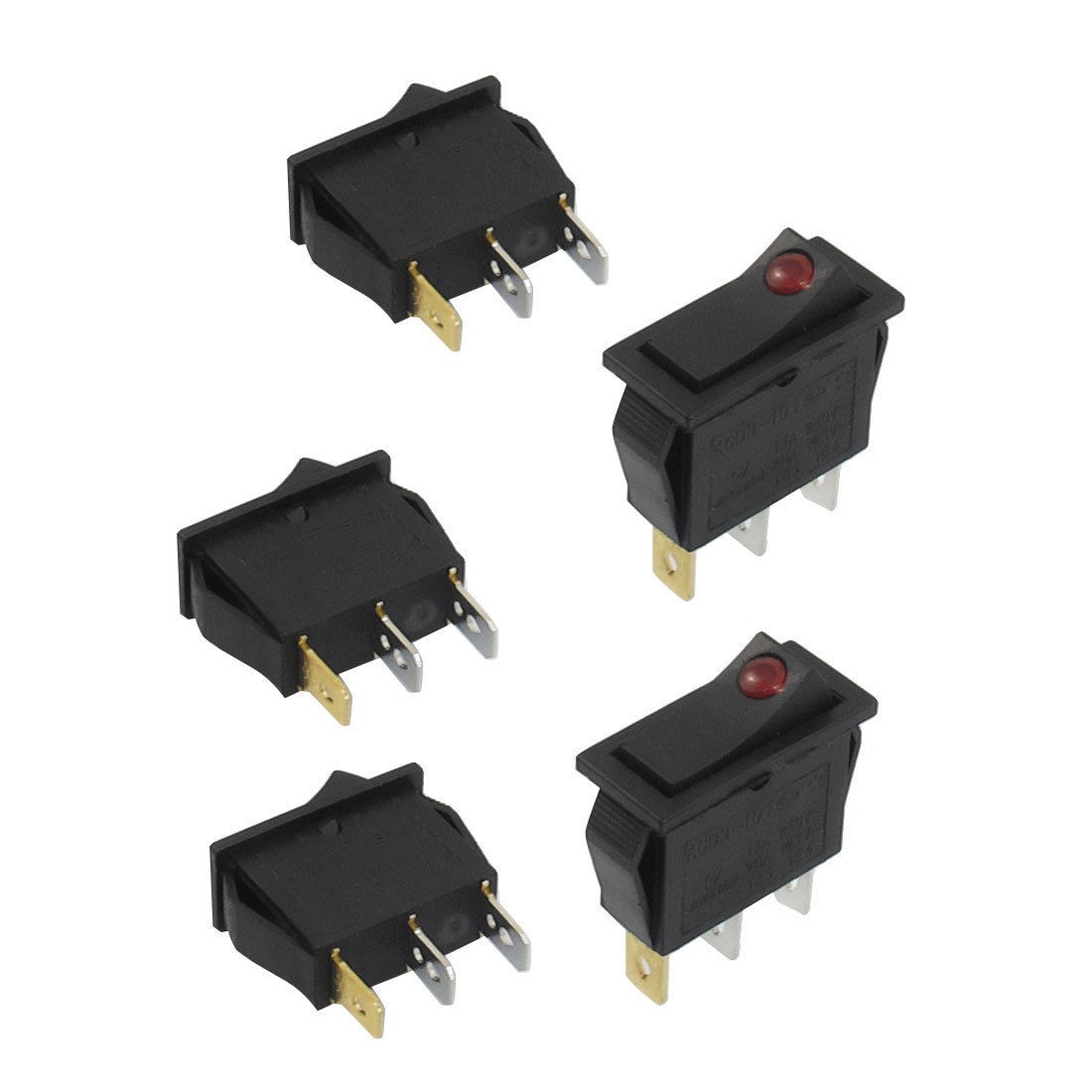 5 Pcs 3 Pin SPST Red Neon Light On/Off Rocker Switch AC 250V/15A 125V/20A