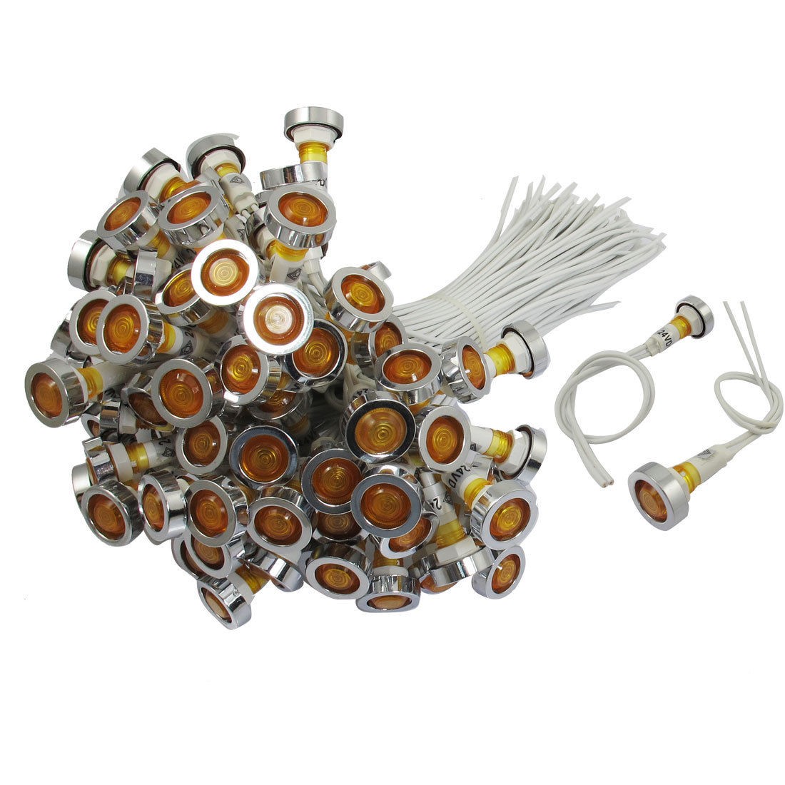 100 Pcs DC 24V Yellow Bulb Illuminated Signal Lamp Indicator Light w Shell