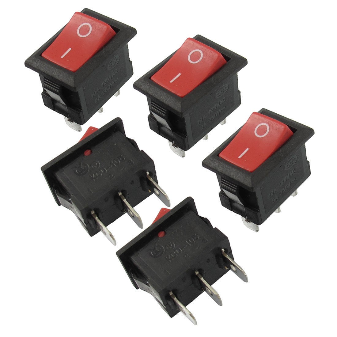 5 Pcs Red Button On/Off SPDT Boat Rocker Switch 6A/250V 10A/125V AC