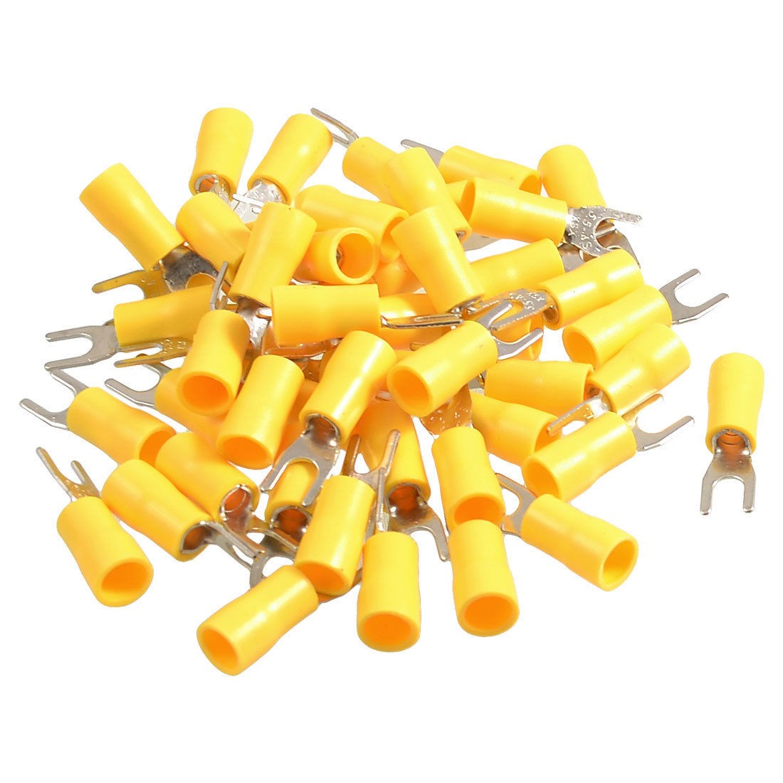 50 Pcs SV5.5-4S AWG 12-10 Yellow Pre Insulated Fork Terminals Connector