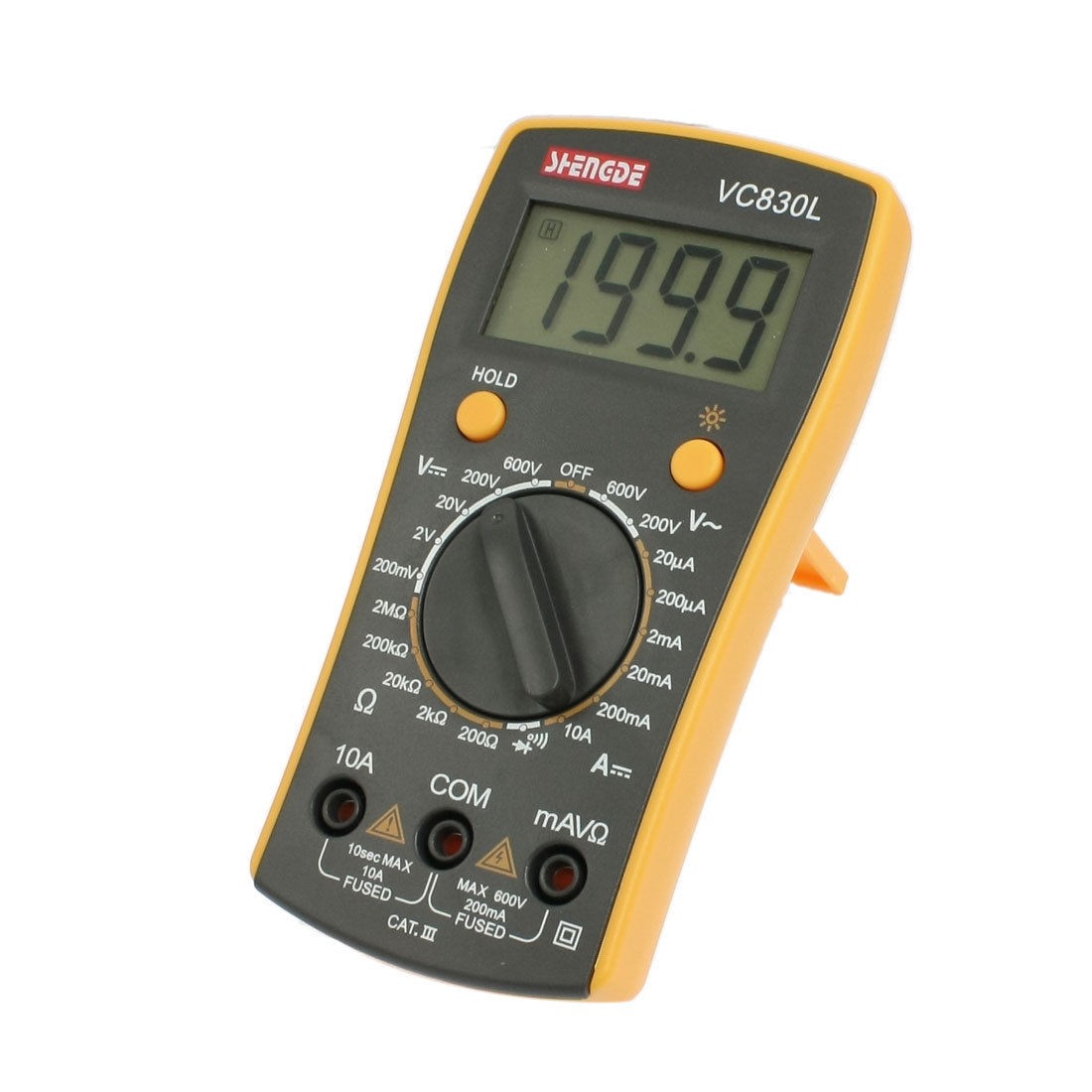 Yellow Black AC DC Voltage Ohm Testing Digital Multimeter w 2 Test Leads