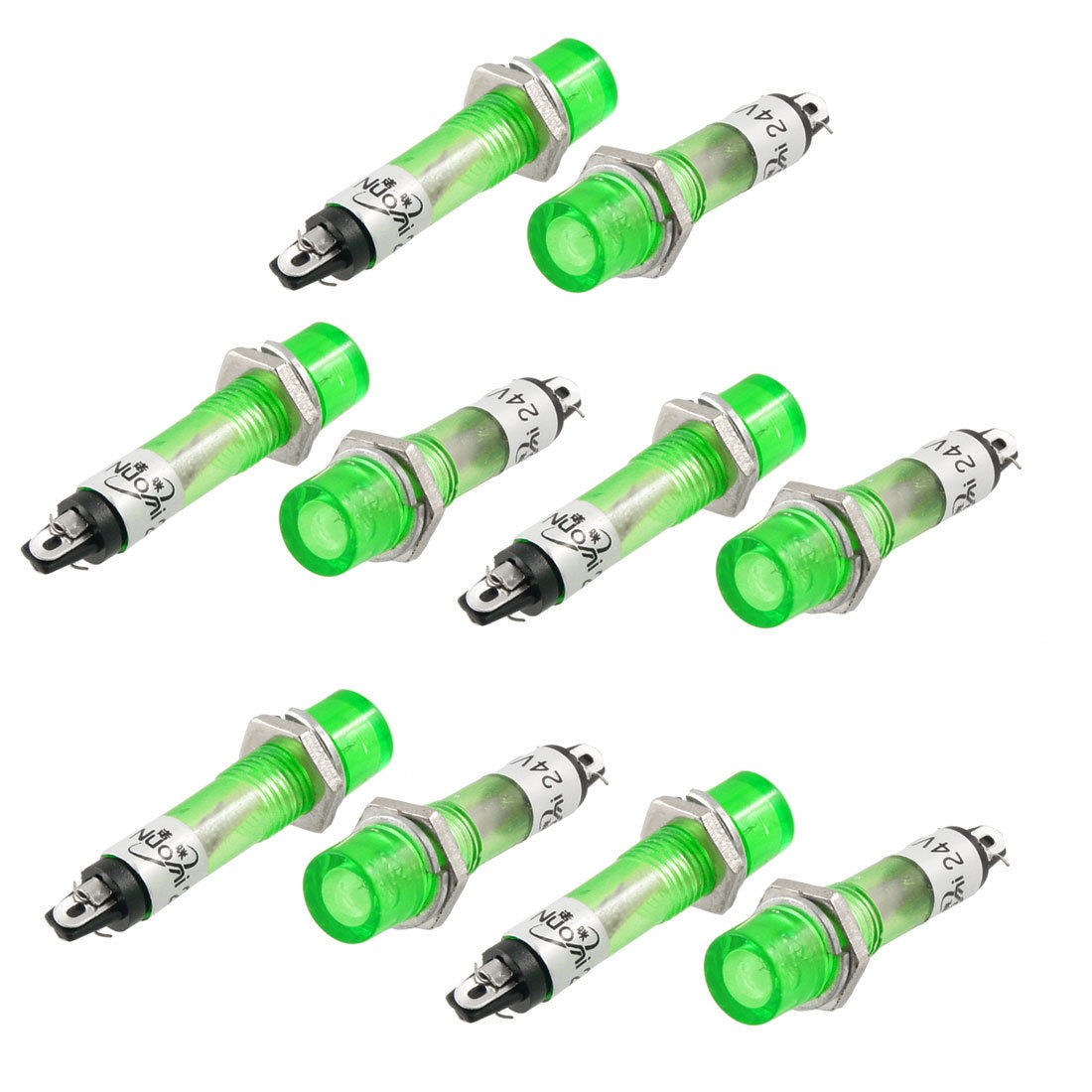 10 Pcs Plastic Case Green Lamp Signal Indicator Pilot Lights DC 24V
