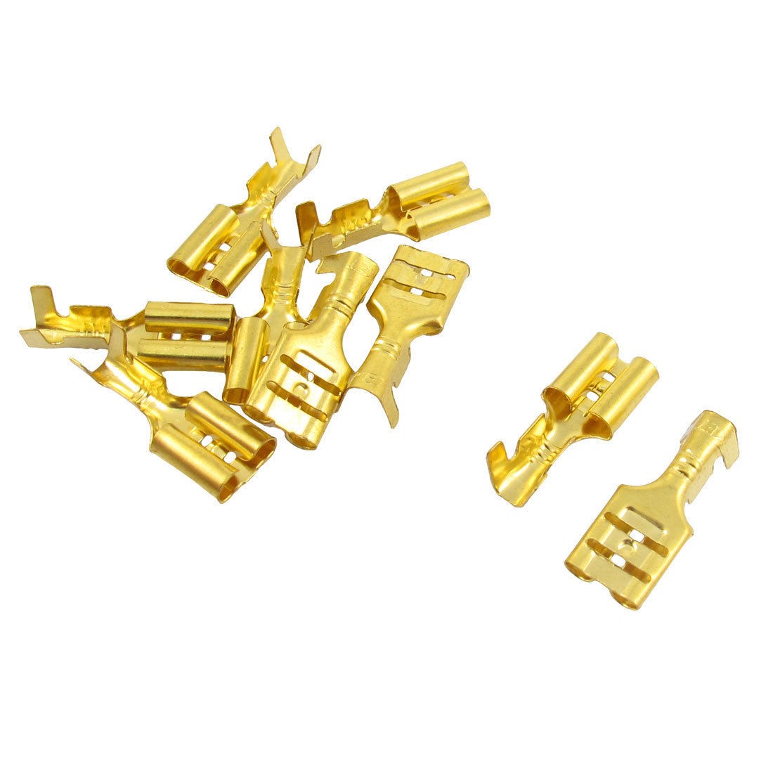 10 Pcs Gold Tone Spade Crimp Terminals 6.3mm Wiring Connectors