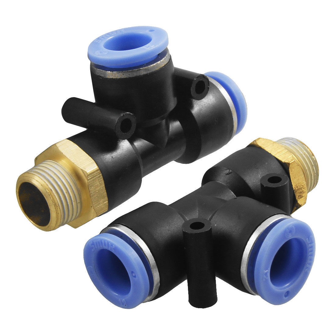2 Pcs Pneumatic 3 8" Thread 12mm One Touch Push in T Joint Quick Fittings