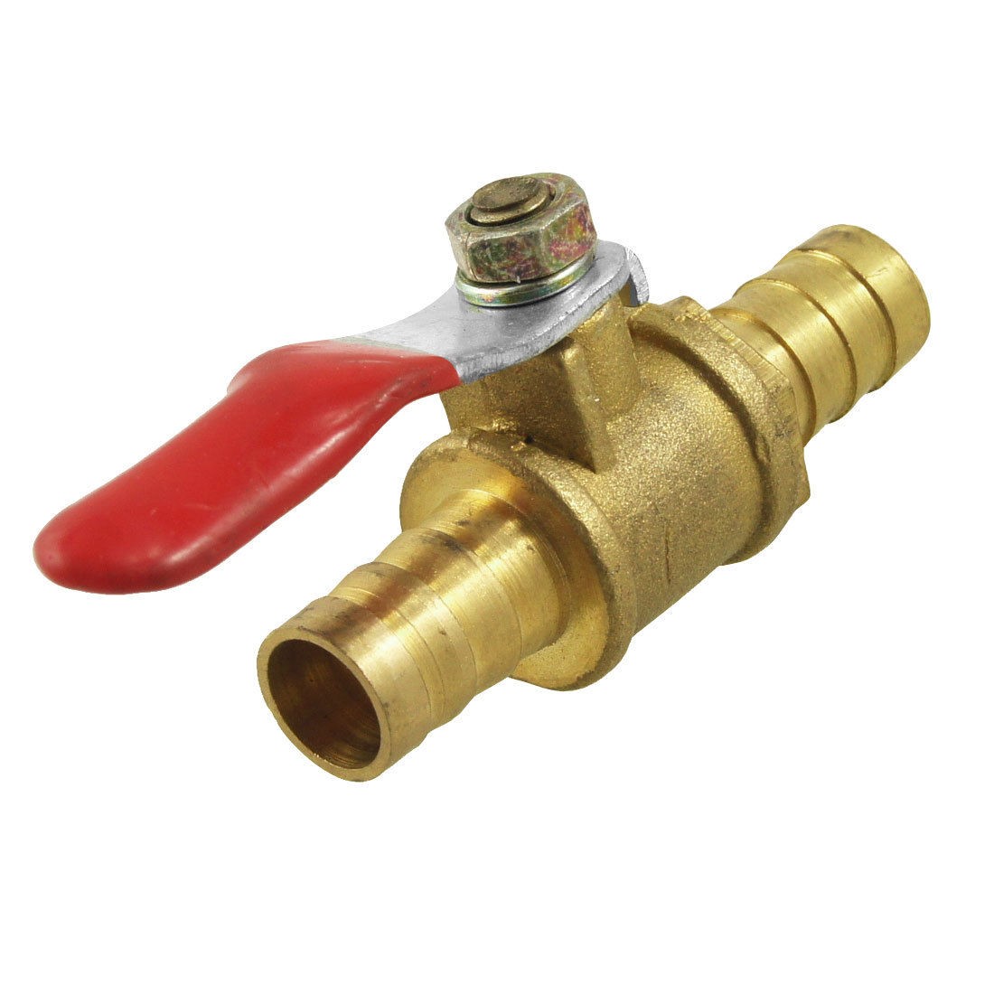 Full Port 10mm Diameter Hose Tail Pipe Red Lever Handle Ball Valve