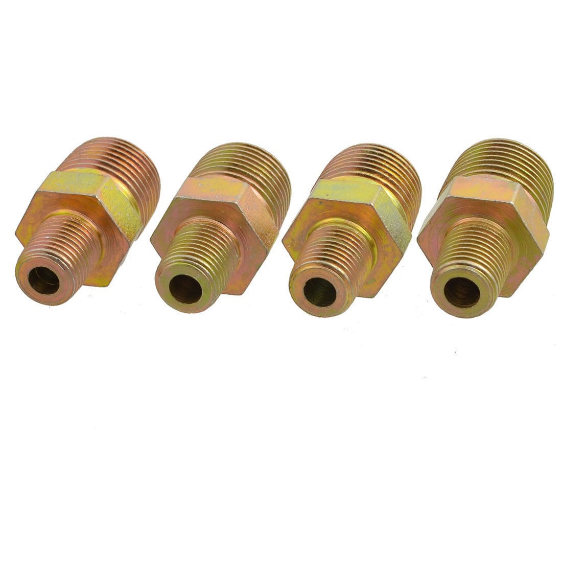 4 Pcs 1/2" to 1/4" PT Thread Water Pipe Fittings Connectors Gold Tone