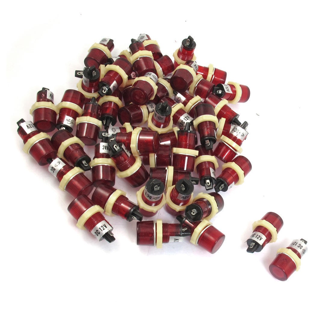 50 Pcs DC 12V 14.5mm Hole 2 Pins Cylindrical Head Red Indicator Pilot Light