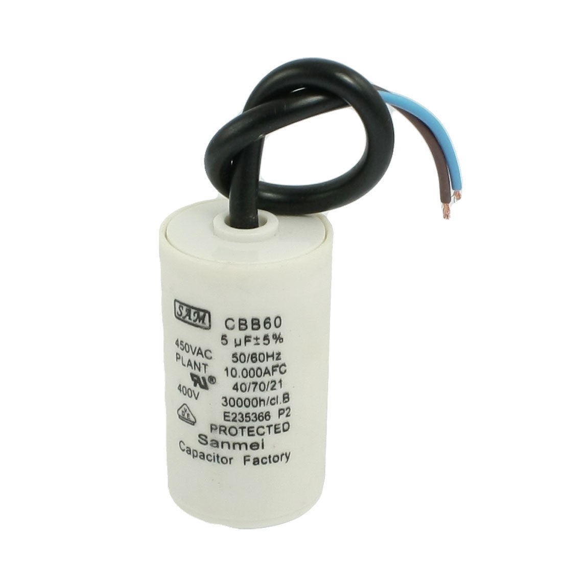CBB60 AC 450V 5uF Capacitance Motor Running Capacitor w Cable