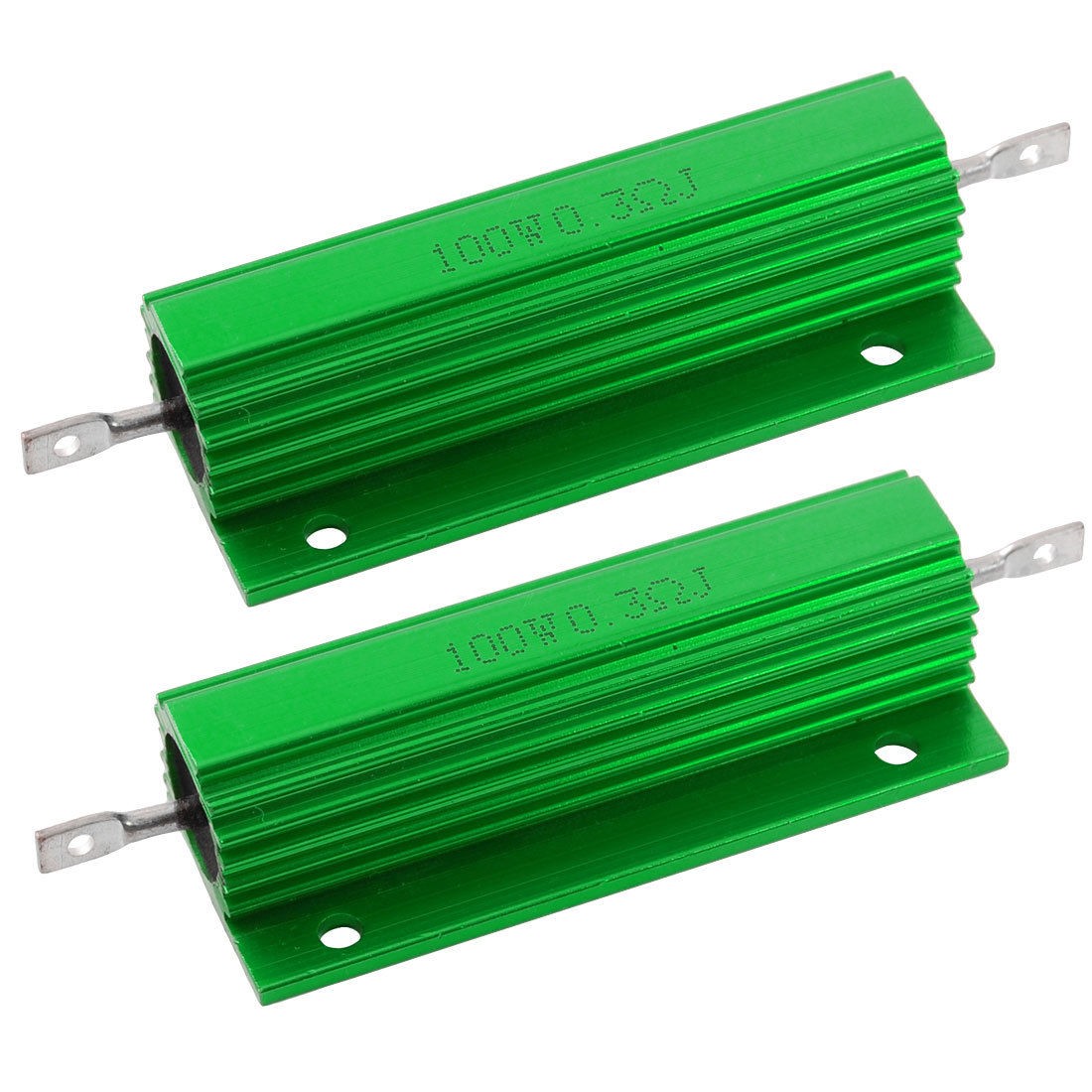 2 Pcs Green 100 Watt 0.3 Ohm 5% Aluminum Shell Wire Wound Resistors