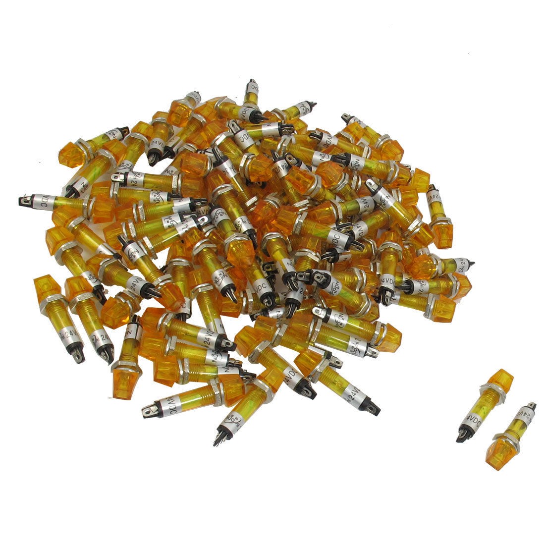 100 Pcs 6.5mm Hole 2 Pins DC 24V Orange Pilot Light Signal Indicator Lamp