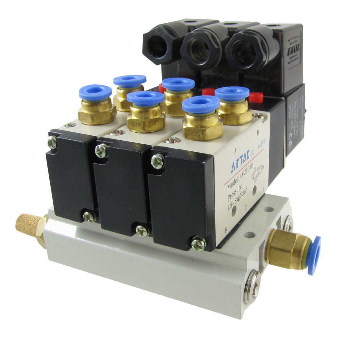 4V210 08 2 Position 5 Way Pneumatic Solenoid Valve w Muffler Base