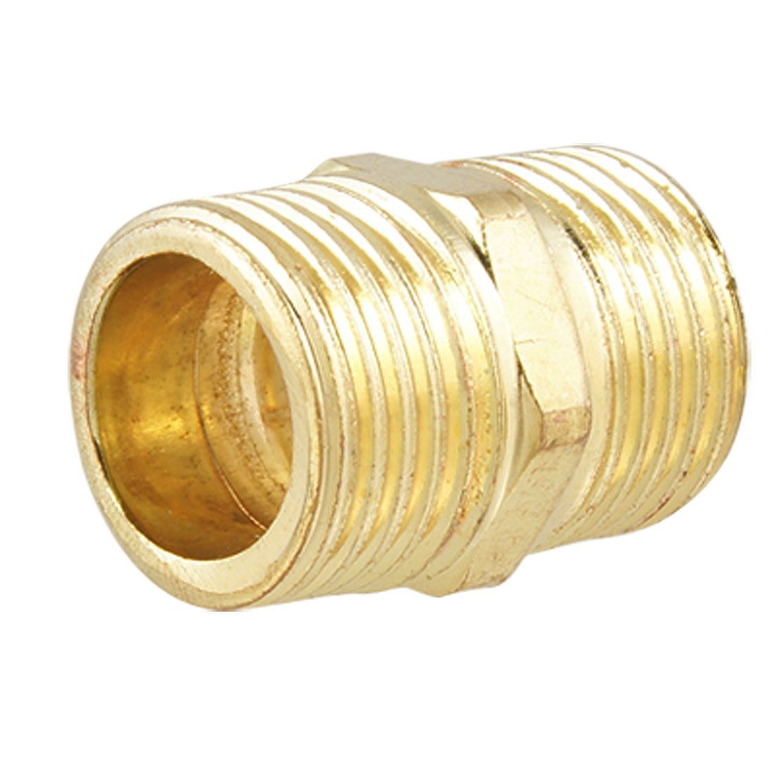 Gold Tone Threaded Piping Fitting Straight Connector