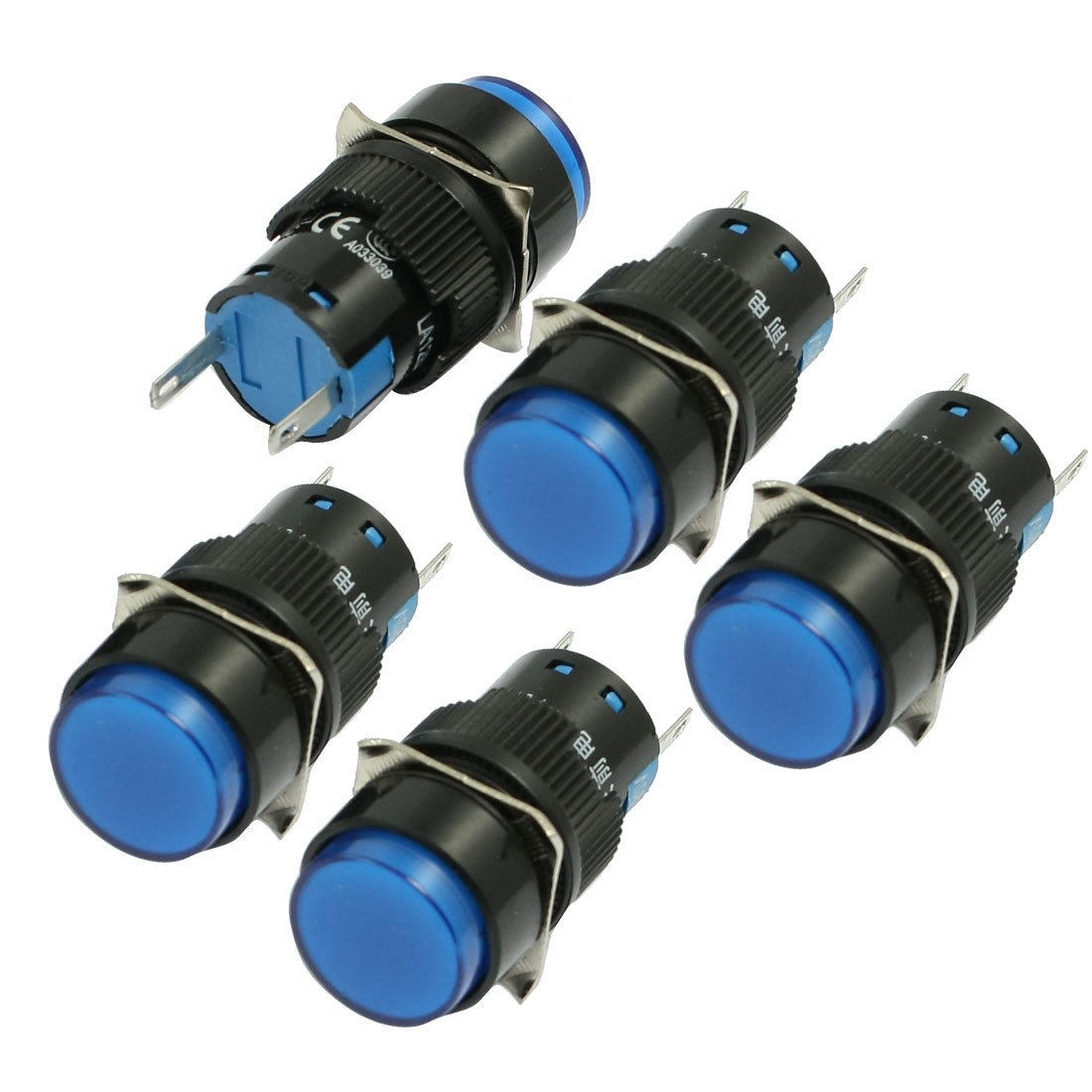 AC 220V 16mm Blue Round Panel Mount Indicator Light Fault Signal Lamp 5 Pcs