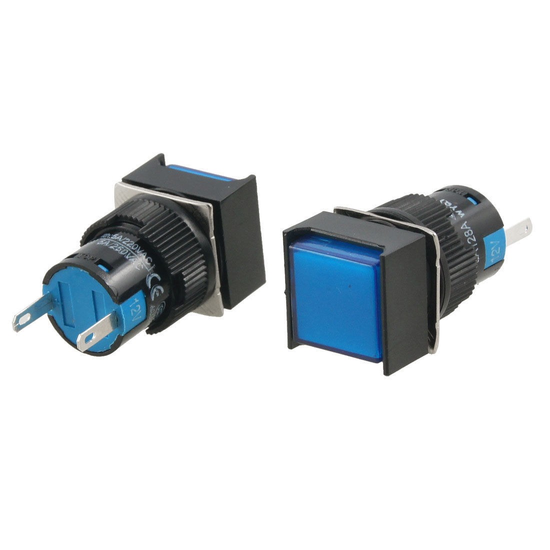 2 x DC 12V 16mm Blue Square Cap Power Indicator Light Accident Signal Lamp Pilot