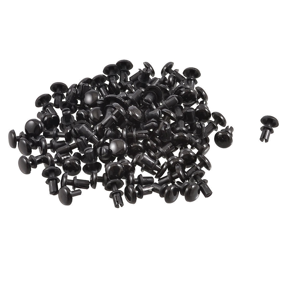 100 Pcs 3mm Bottom Dia Nylon Removable Push Head Fasteners Rivets Black