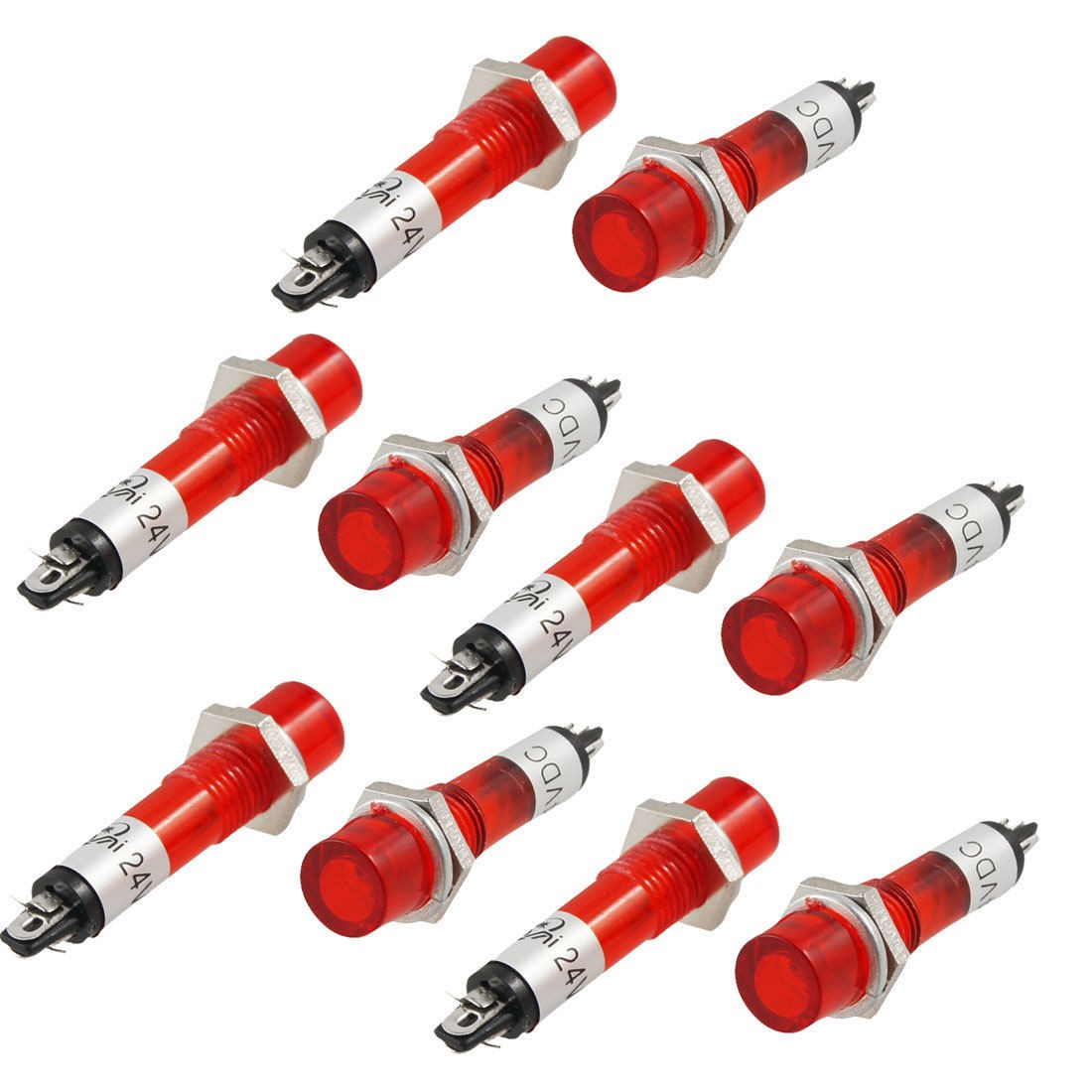 10 Pcs Plastic Case Red Lamp Signal Indicator Pilot Lights DC 24V