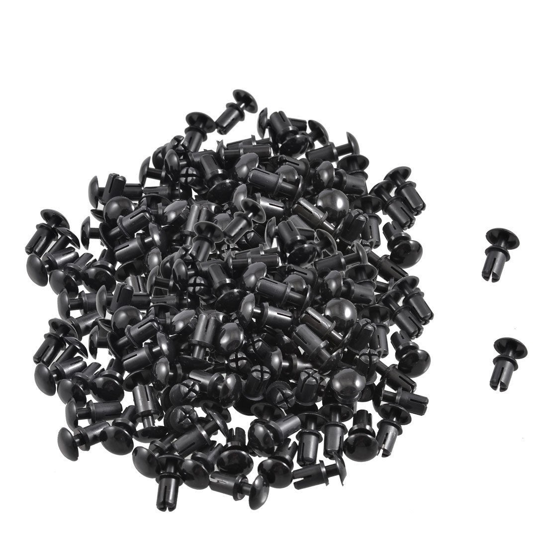 200 Pcs Black Nylon 5.0mm Bottom Dia Push Clips Rivets Fasteners R5075