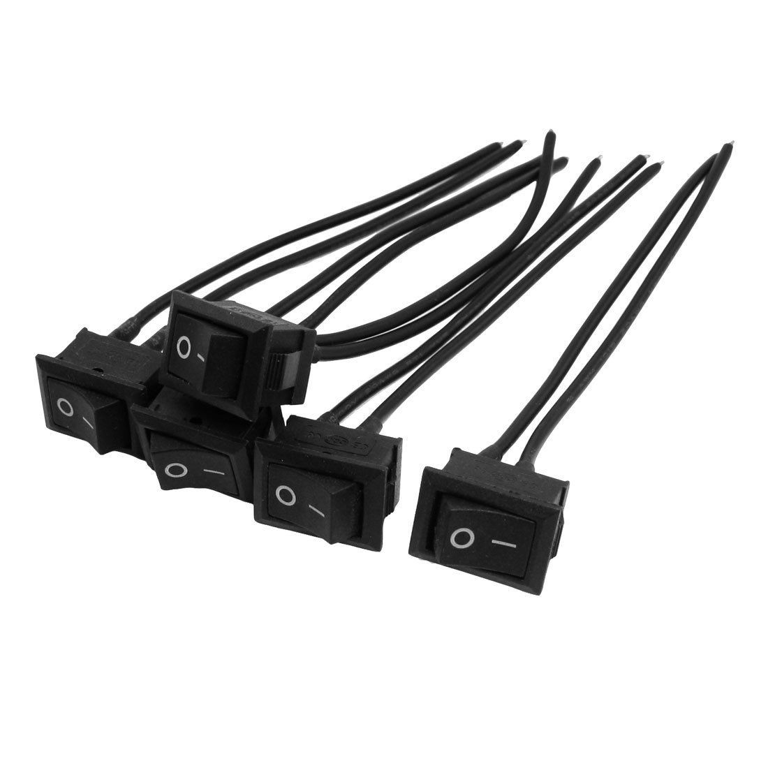 5 x AC 250V/6A 125V/10A ON OFF SPST Rectangle Rocker Switch Cable for Car