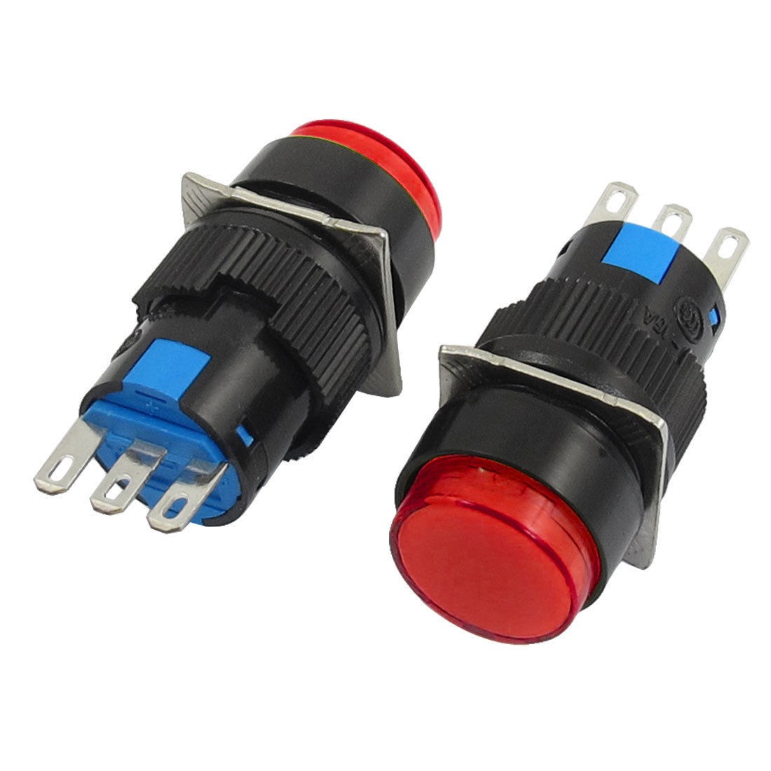 2 Pcs AC 250V 3A DC 30V 5A 3 Pin NO/NC Red Round Latching Push Button Switch