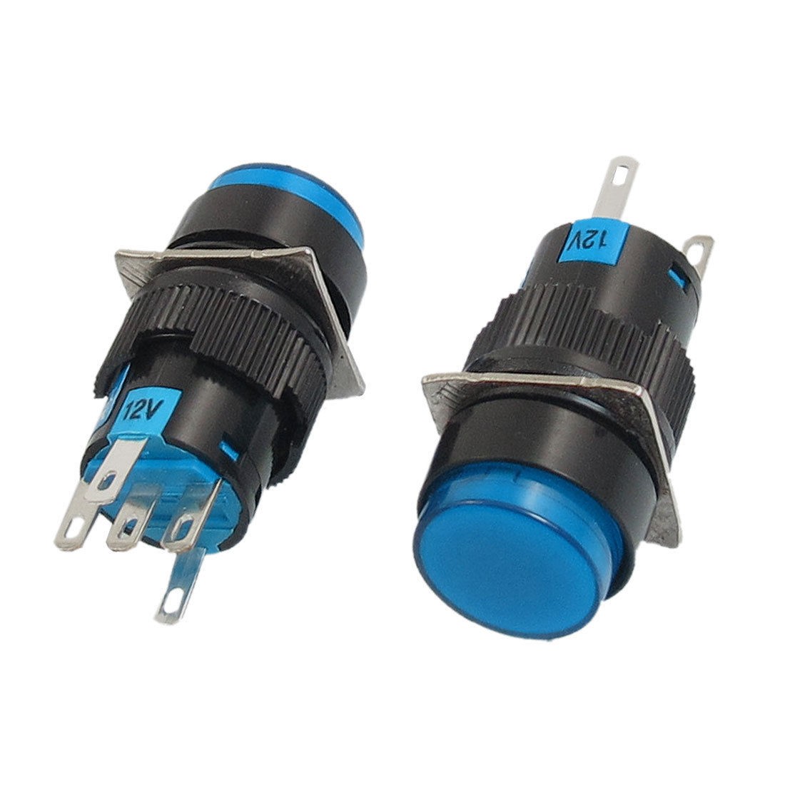 2 Pcs Blue Sign Round Latching Push Button Switch NO NC 5P 5 Pin 12V DC Lamp
