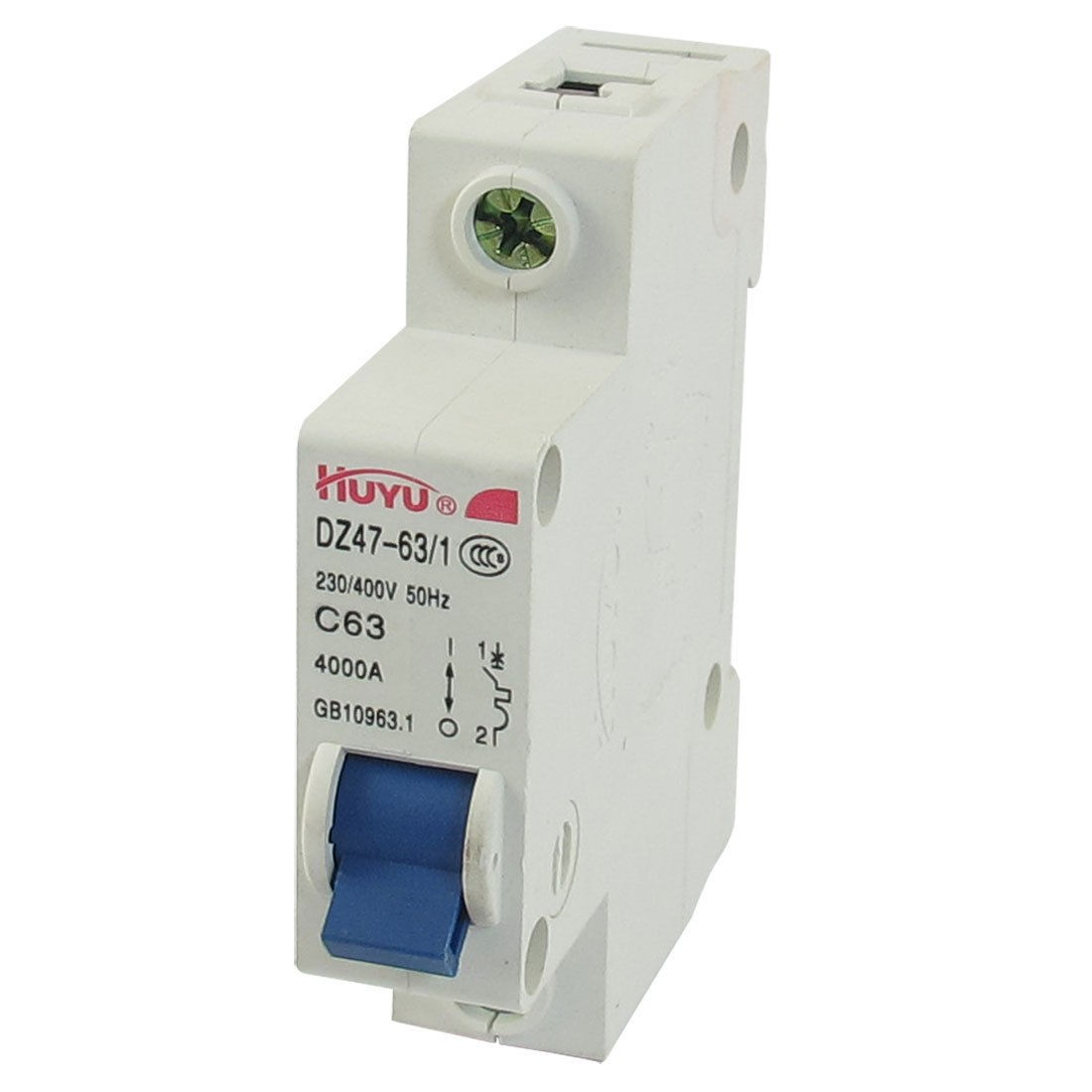 AC 230/400V 63A 6000A 1Pole Miniature Circuit Breaker 35mm DIN Rail DZ47-63 C63