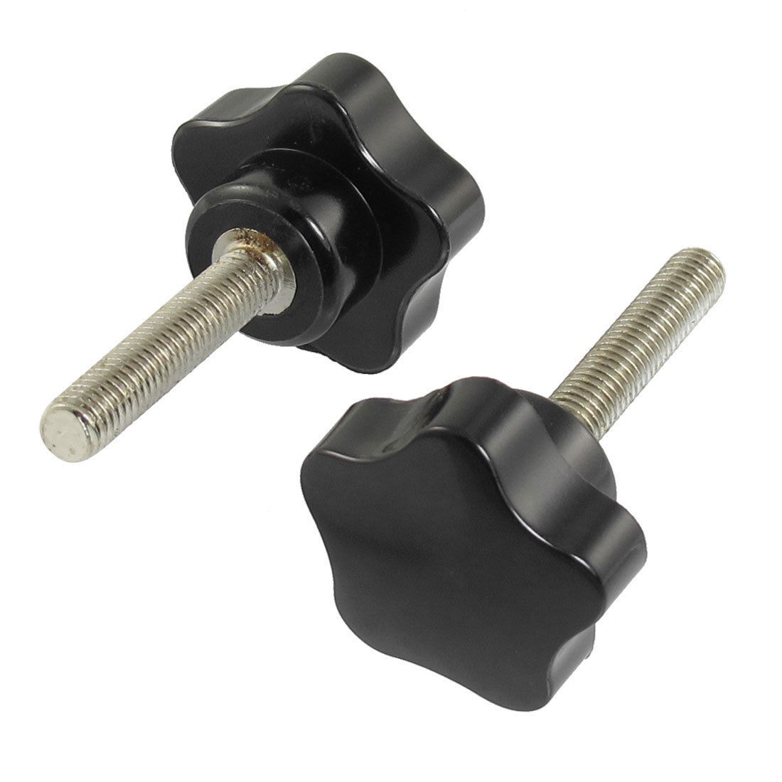 2 Pcs 40mm Thread Length 8mm Male Threaded Screw on Star Knobs Black