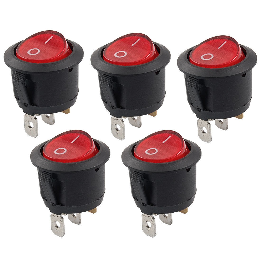 5 Pcs x Red Light 3 Pin ON-OFF SPST Round Boat Rocker Switch 6A/250V 10A/125V AC