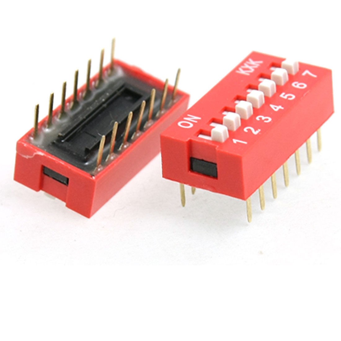 14 Pcs 2.54mm Pitch 7 Position Slide Type DIP Switch Red