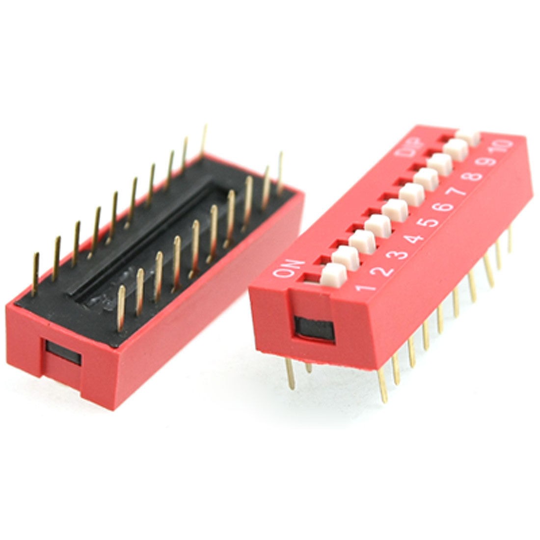 10 Pcs 2.54mm Pitch 10 Position Slide Type DIP Switch Red