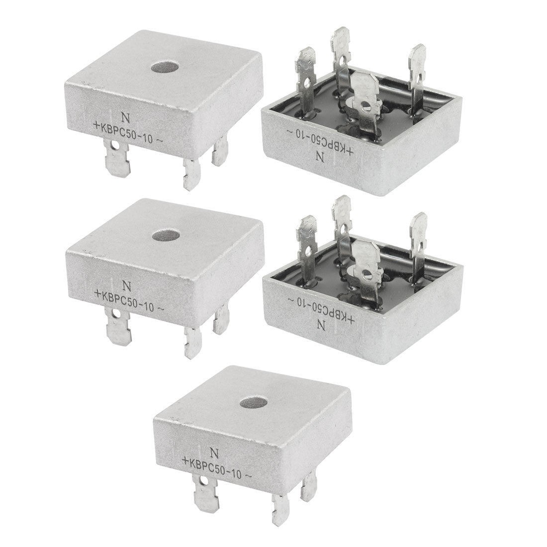 5 Pcs KBPC50-10 1KV 50A Single Phase Bridge Rectifier Half-Wave Silver Tone