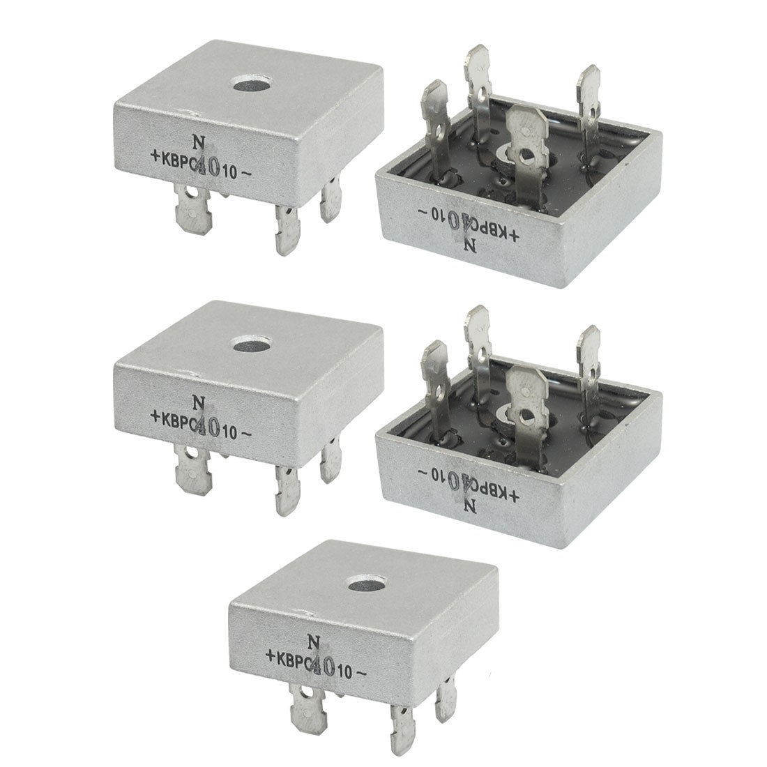 5 Pcs KBPC40-10 1KV 40A Single Phase Bridge Rectifier Half-Wave Silver Tone