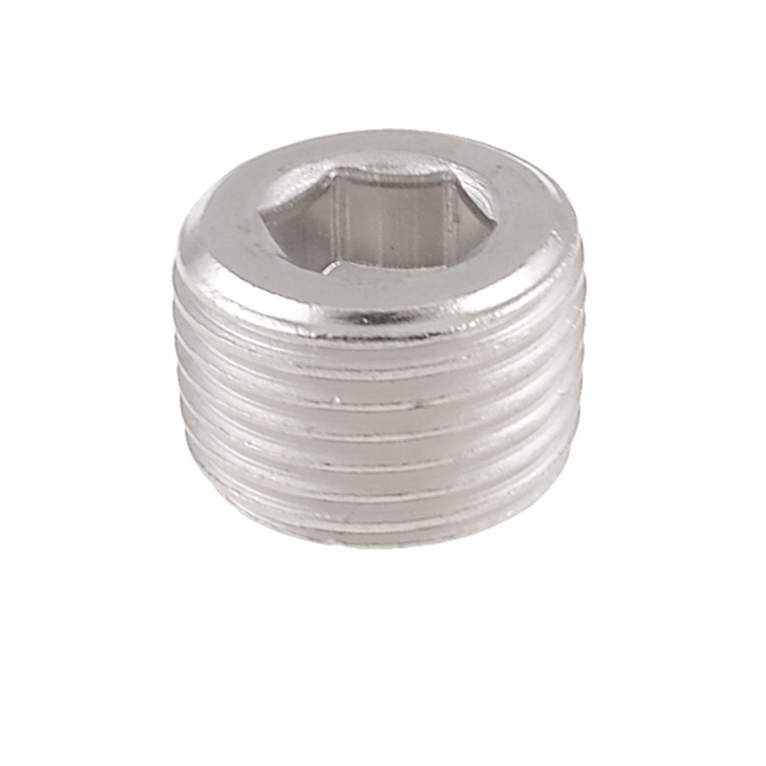 1 2" PT Thread Metal Internal Hex Head Socket Pipe Plugs Silver Tone