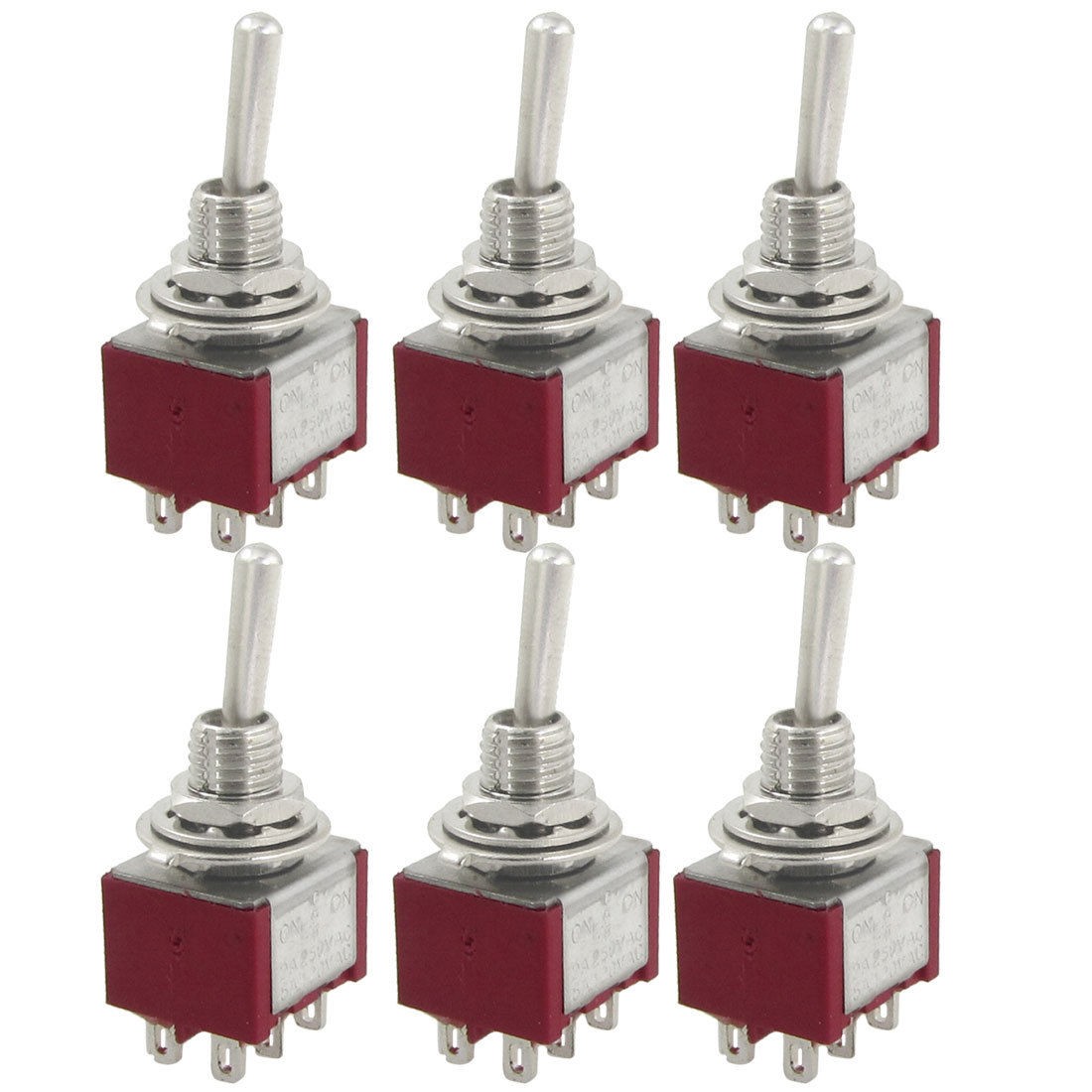 6 Pcs AC 250V 2A 120V 5A ON/Center OFF/ON 3 Position DPDT 6 Pins Toggle Switch