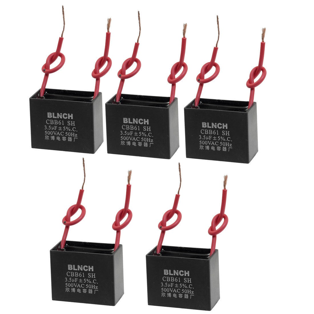 5 Pcs CBB61 3.5uF AC 500V Rectangle Non Polar Motor Run Capacitor