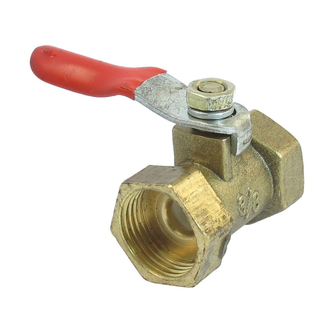 Female to Female 3/8" PT Threaded Red Lever Handle Brass Ball Valve