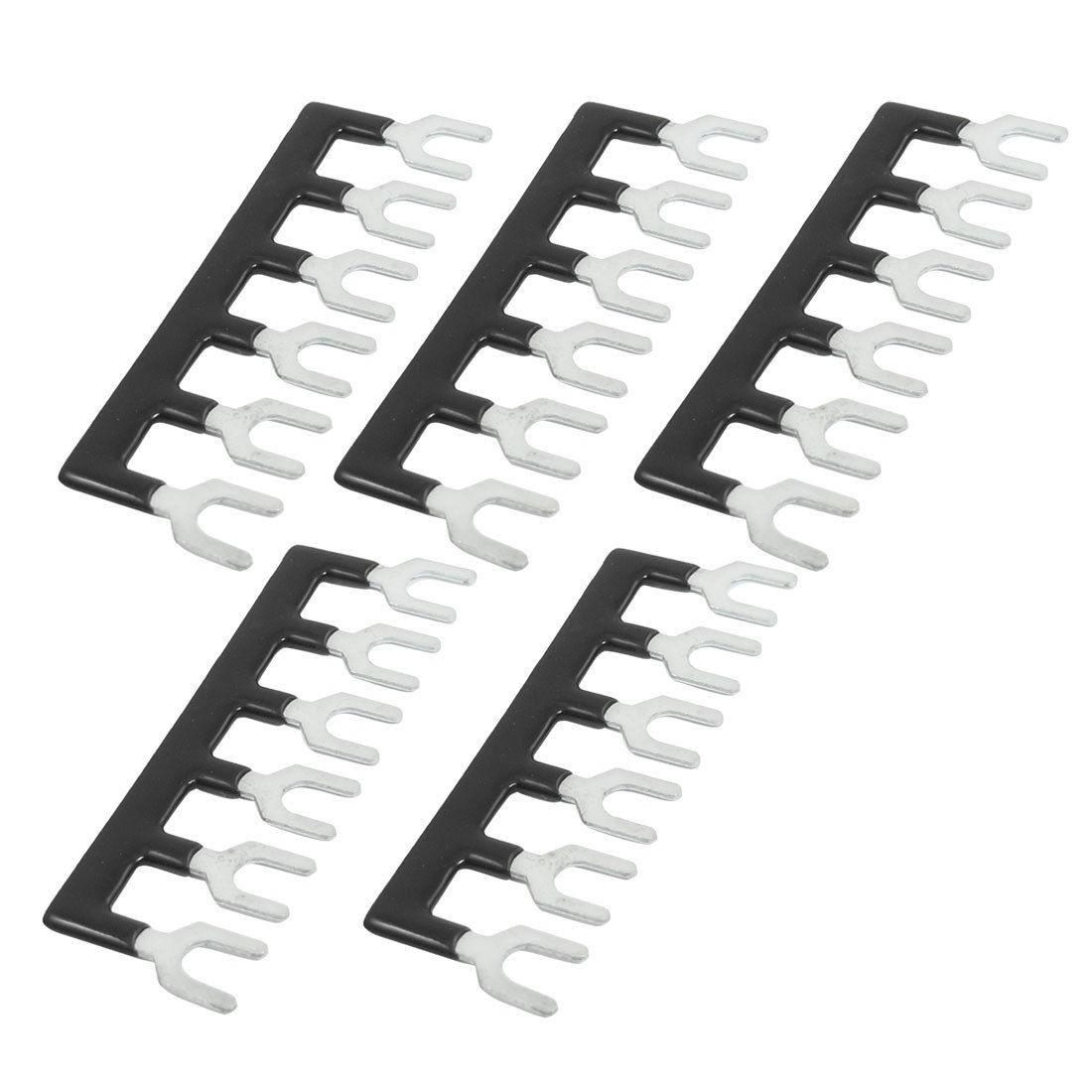 5 Pcs Fork Type 6 Postions Terminal Stripes Block Black 400V 10A