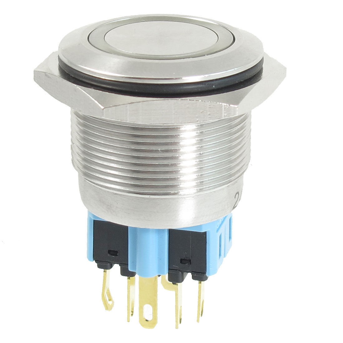 25mm 24VDC Yellow Ring LED Light Stainless Latching Push Button Switch 1NO 1NC