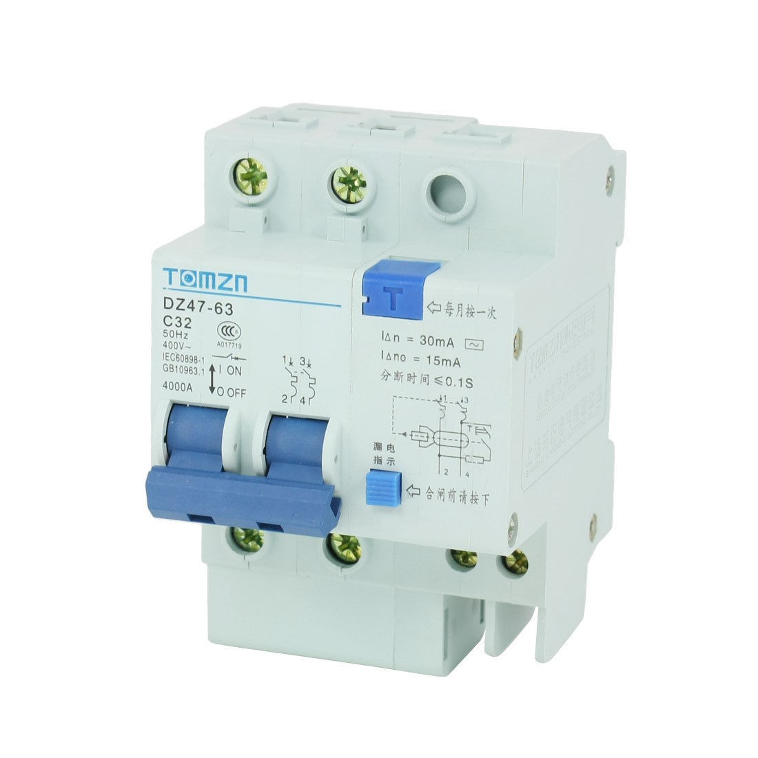 AC 400V 32Amp 2P+1N Overload Protection ELCB Earth Leakage Circuit Breaker