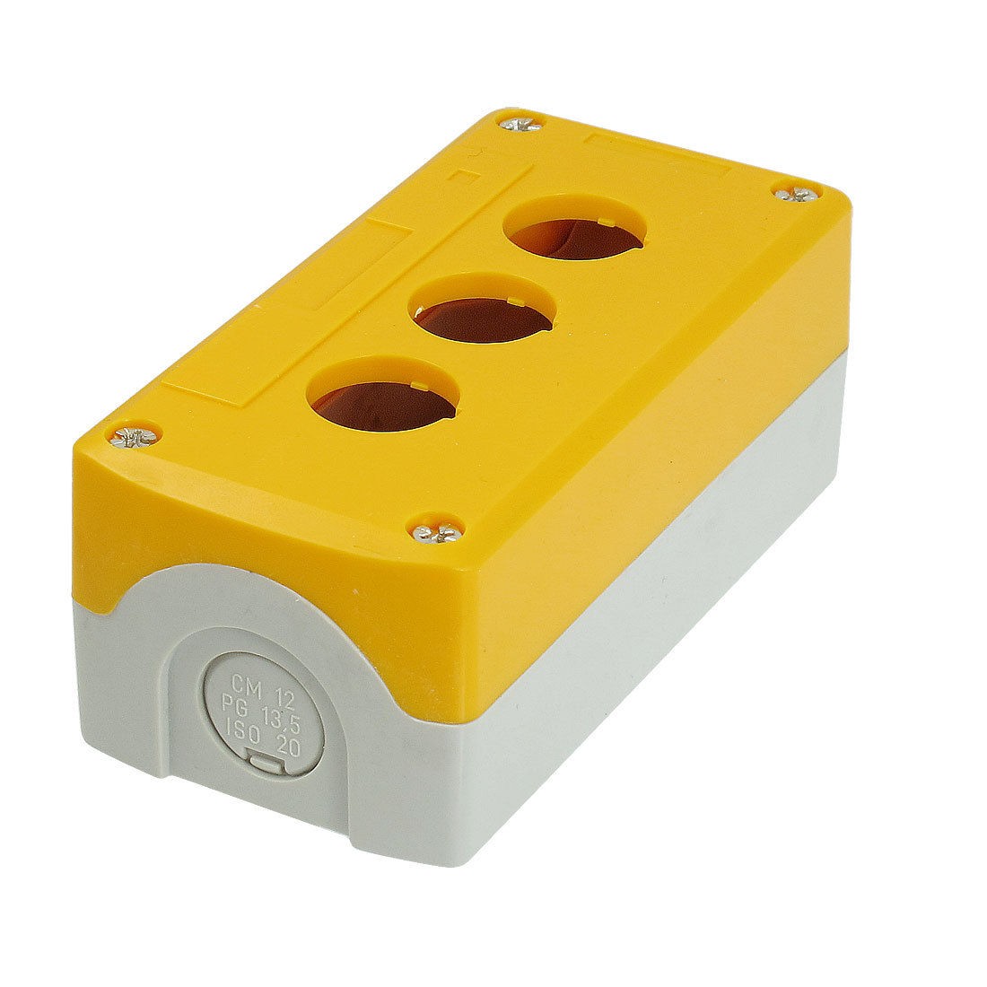 Yellow Gray Plastic 22mm Dia 3-Hole Push Button Switch Control Station Box