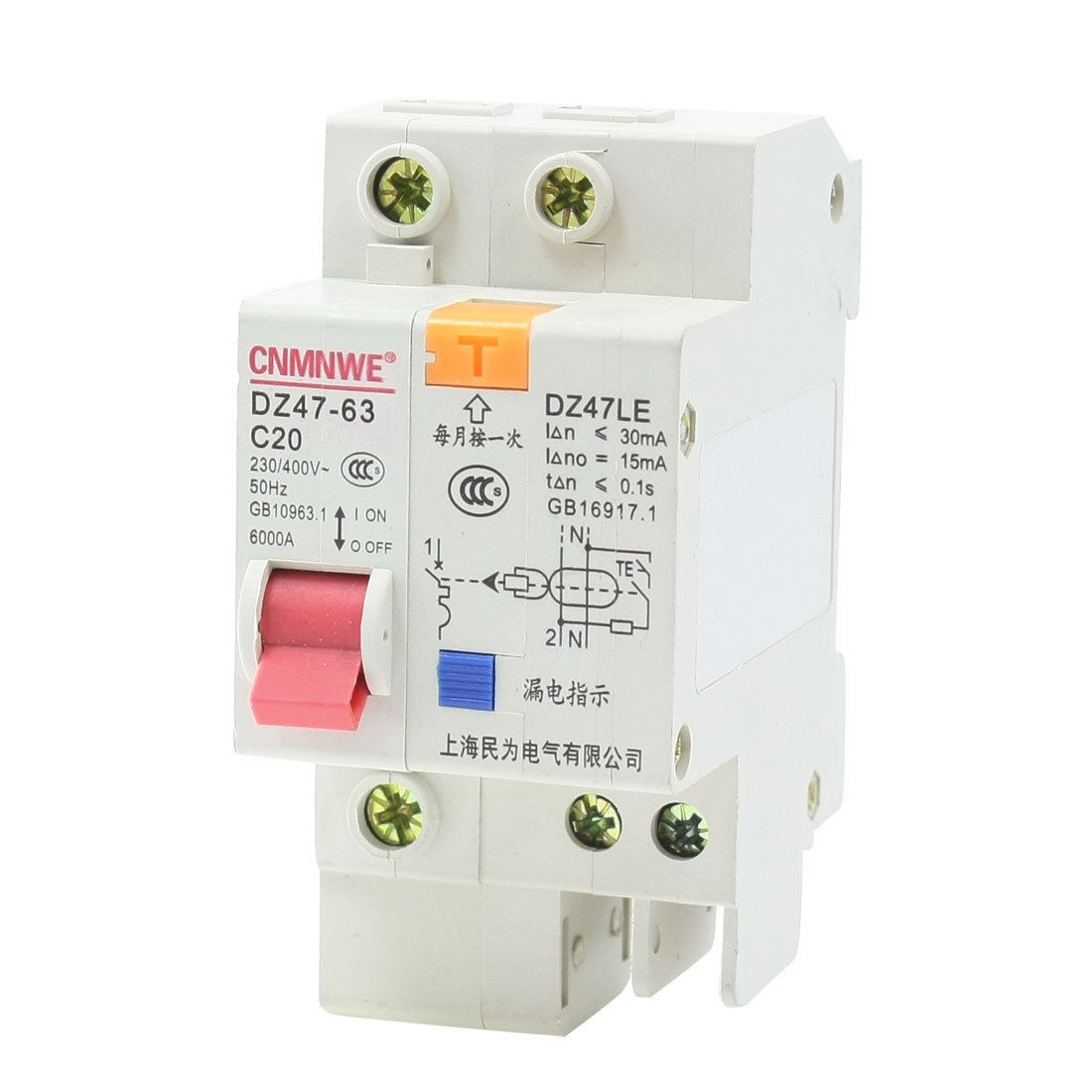 AC 230/400V 20A 1 Pole Overload Protection ELCB Earth Leakage Circuit Breaker