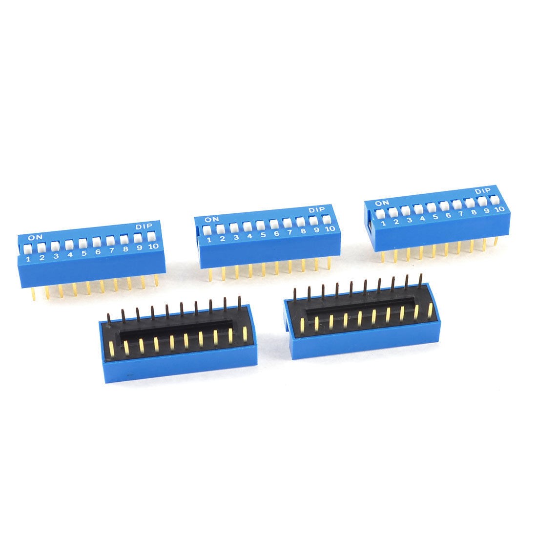 5 Pcs Blue Plastic Housing 10 Positions 2.54mm Pitch DIP Switches