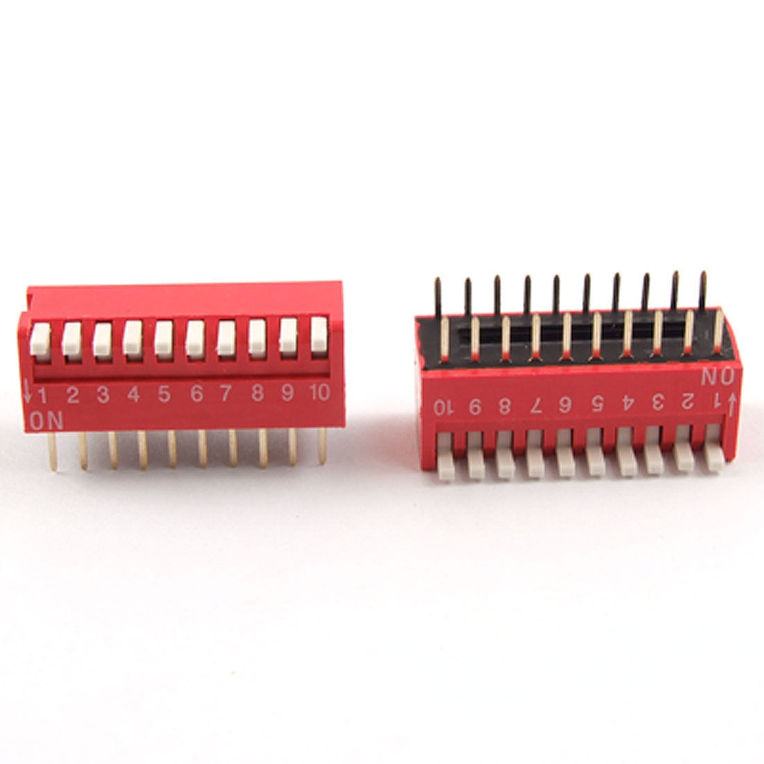 2 Pcs 2.54mm Pitch 10 Position Slide Type DIP Switch Red